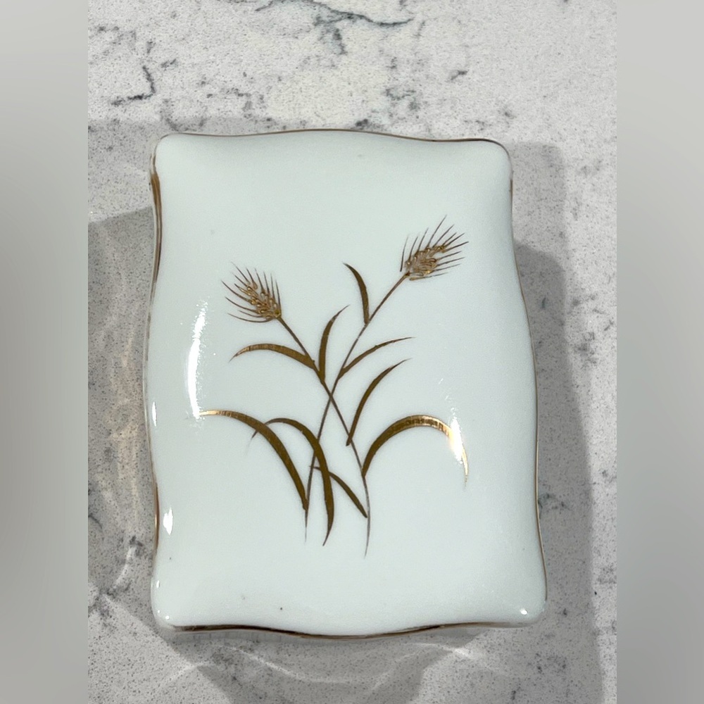 Lefton China hand painted trinket box with trays